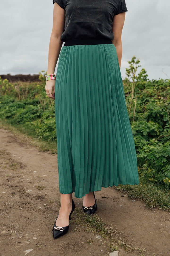 Pleated Chiffon Maxi Skirt – Green