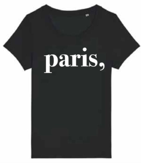 Paris, Tee Shirt | Black with white script