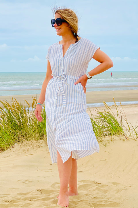 Millie Striped Dress | White x Blue