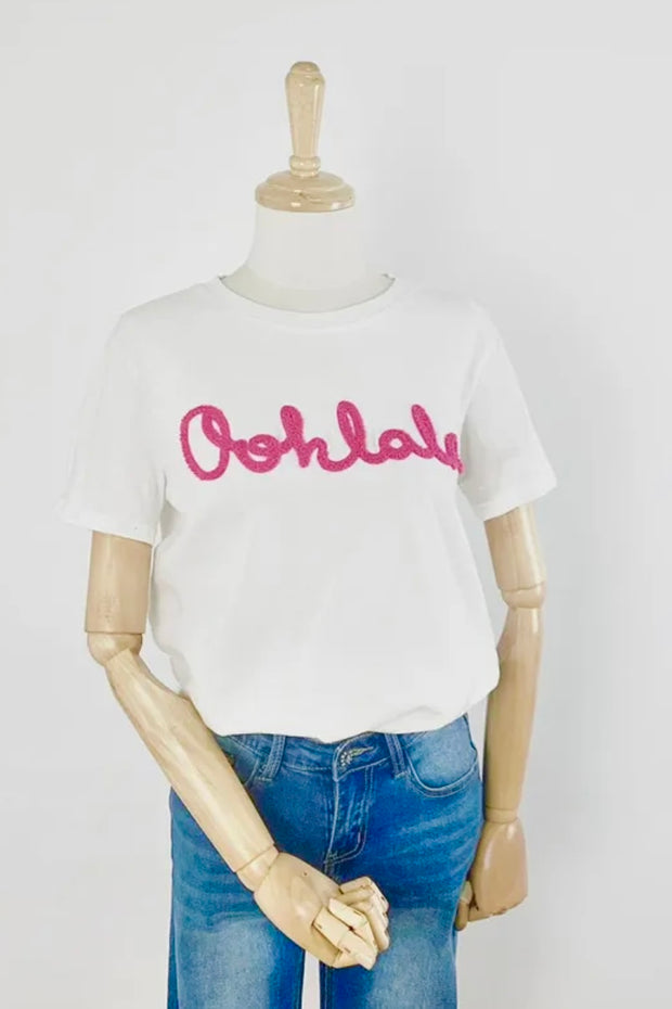 Ooh La La T Shirt | White x Hot Pink