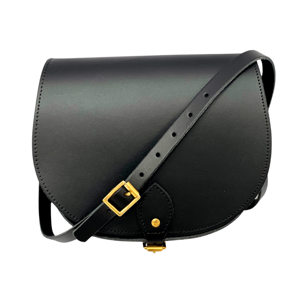 Olivia Leather Crossbody Saddle Bag | Black