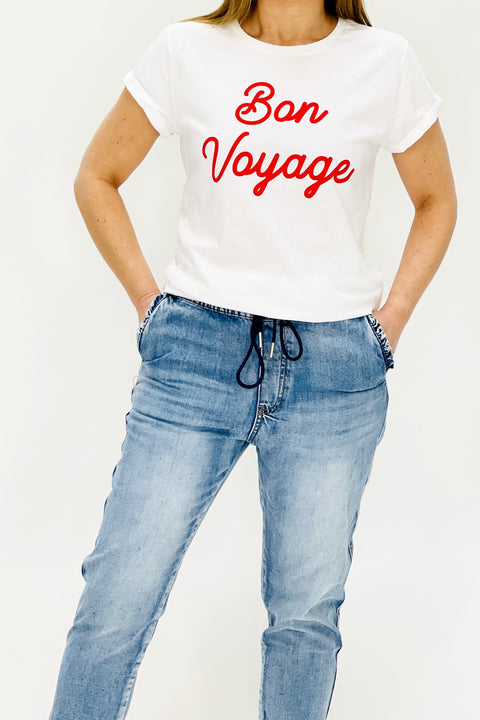 Bon Voyage T Shirt | White x Red