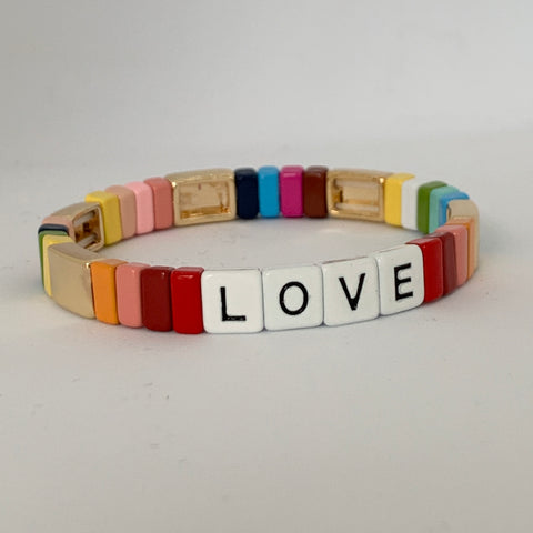 Boho LOVE Tile Bracelet | Rainbow Love with Gold - south of the river london