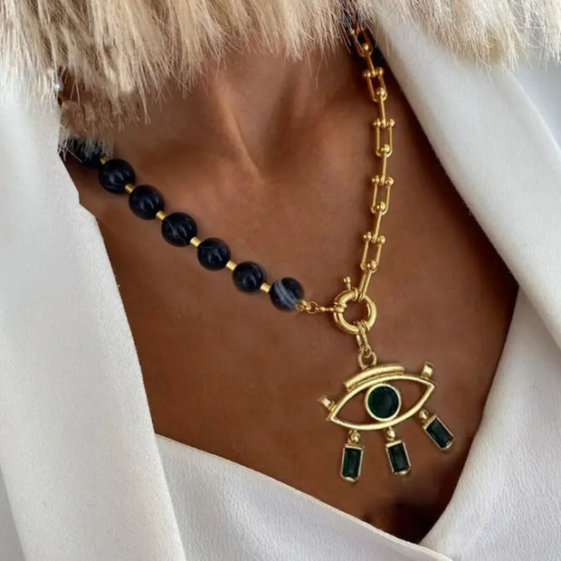 Chunky Eye Charm Necklace | Gold x Black