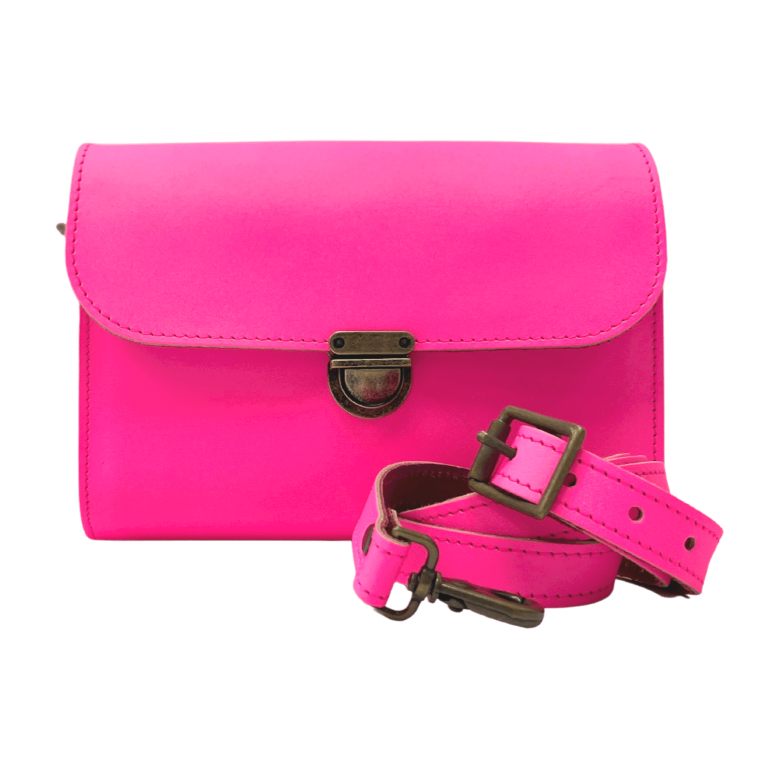 Macy Leather Crossbody Satchel | Neon Pink