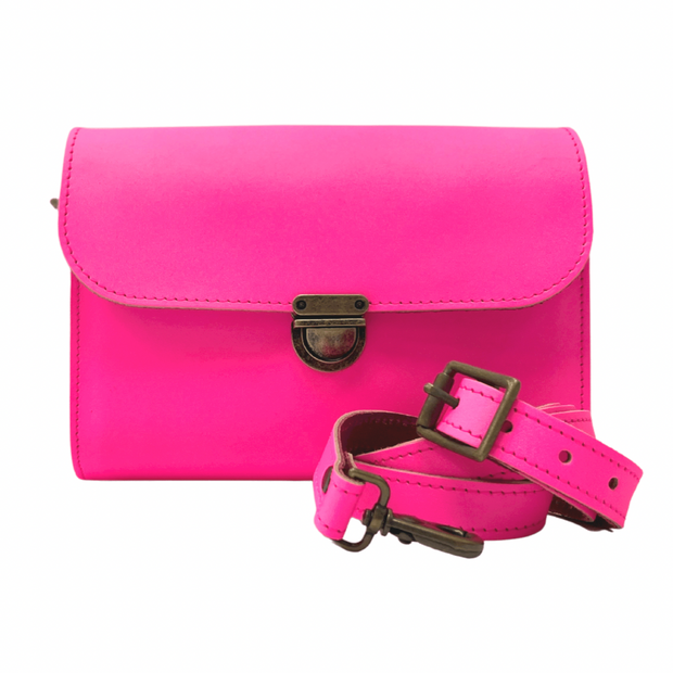 Macy Leather Crossbody Satchel | Neon Pink