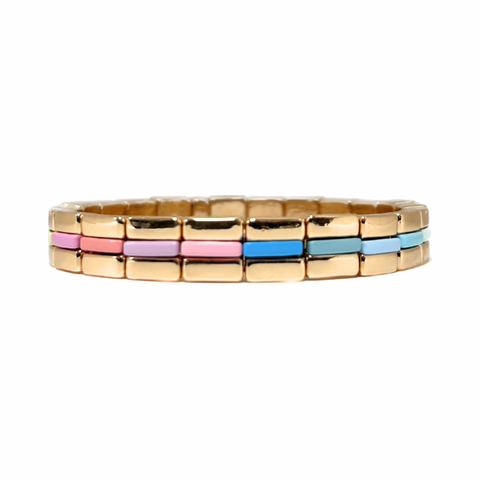 Boho Tile Bracelet | Gold with Pastel Rainbow Accent