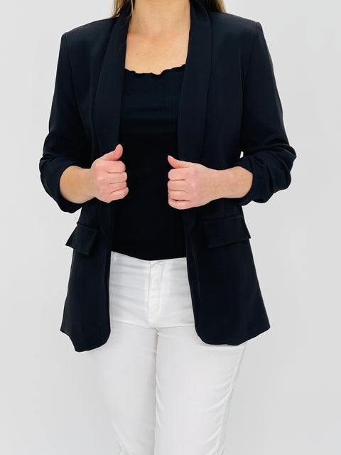 Ruched Sleeve Blazer | Black