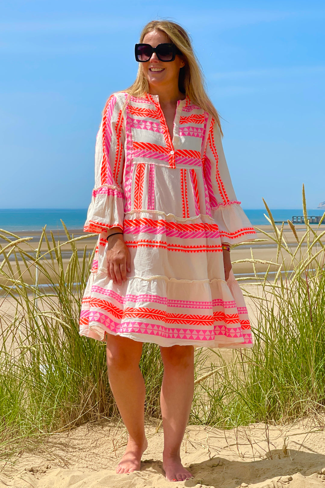 Mimi Boho Dress | Fluro Orange x Pink