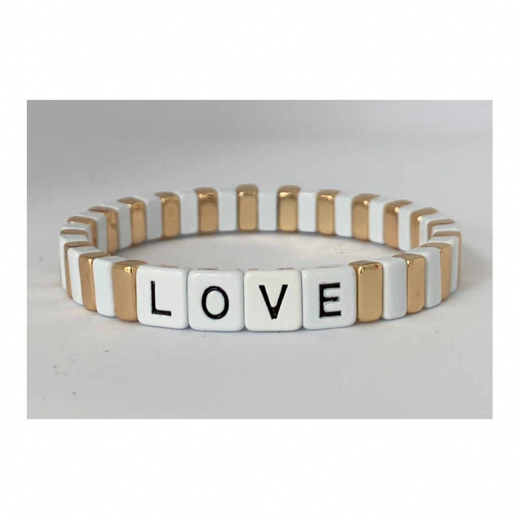 Boho LOVE Tile Bracelet | White & Gold - south of the river london