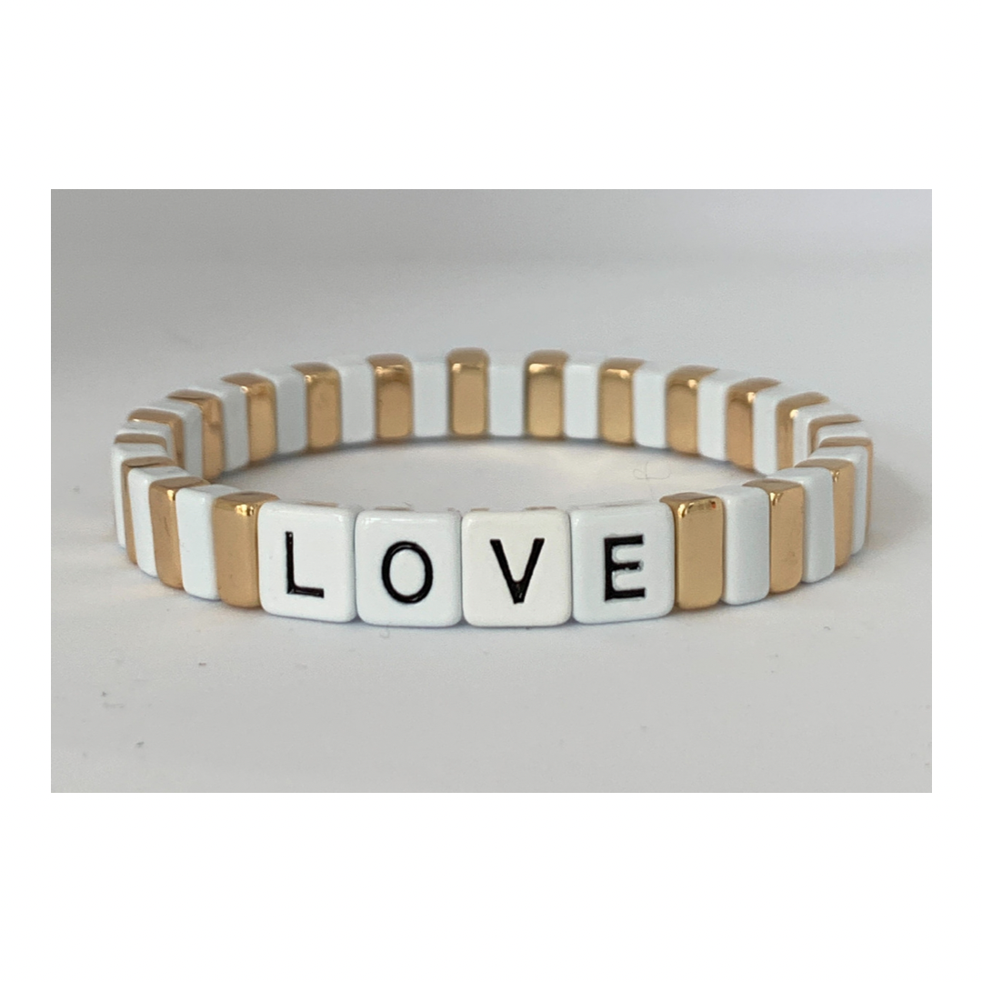 Boho LOVE Tile Bracelet | White & Gold - south of the river london