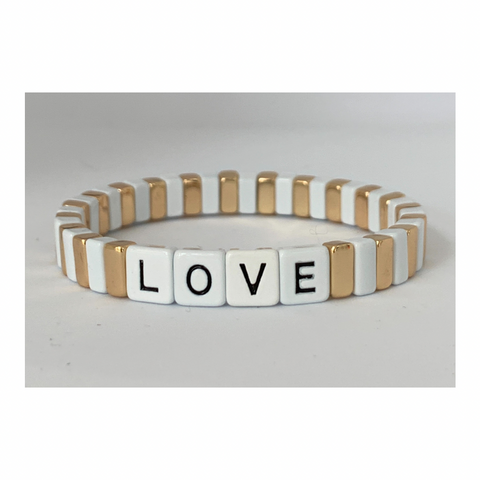 Boho LOVE Tile Bracelet | White & Gold - south of the river london