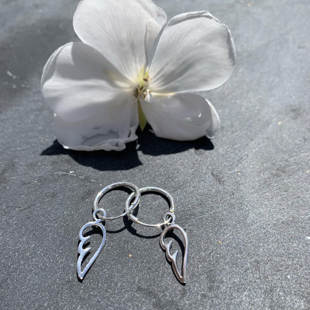 925 Silver Earrings |  Tiny Angel Wing Hoops - south of the river london