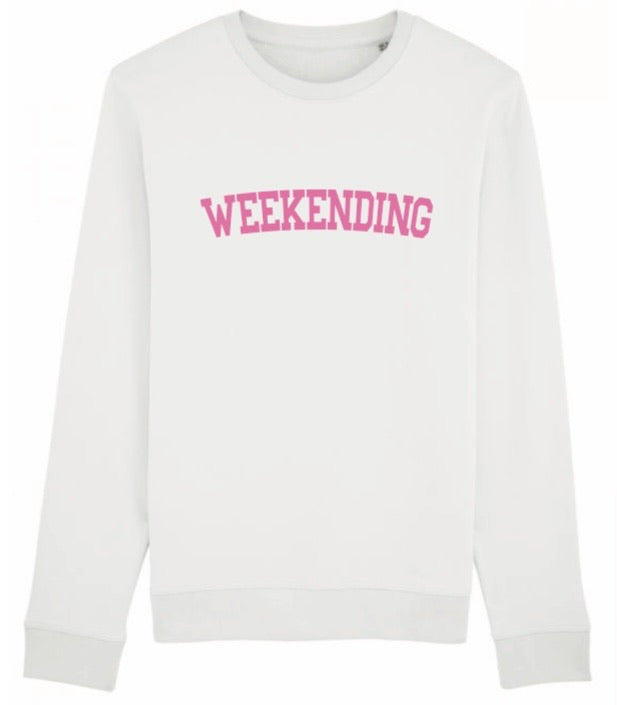 WEEKENDING Sweatshirt | White with Neon Pink - south of the river london