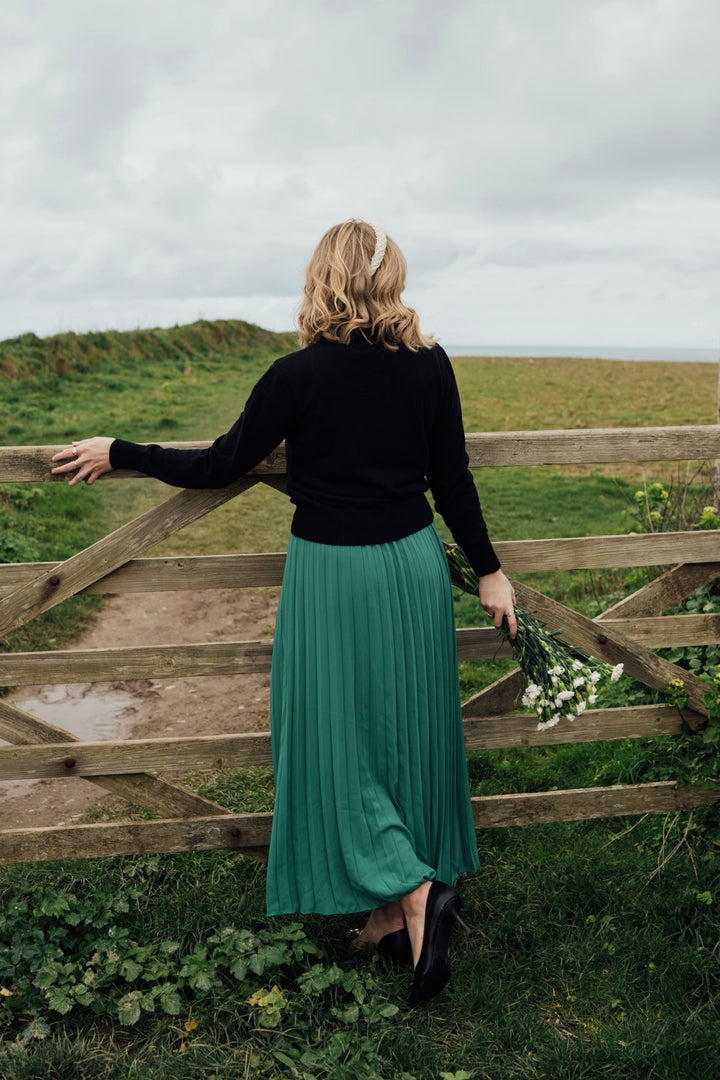 Pleated Chiffon Maxi Skirt – Green