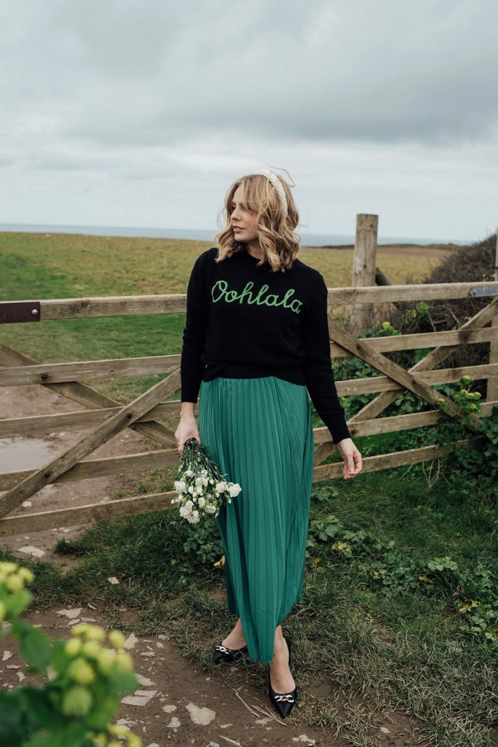 Pleated Chiffon Maxi Skirt – Green