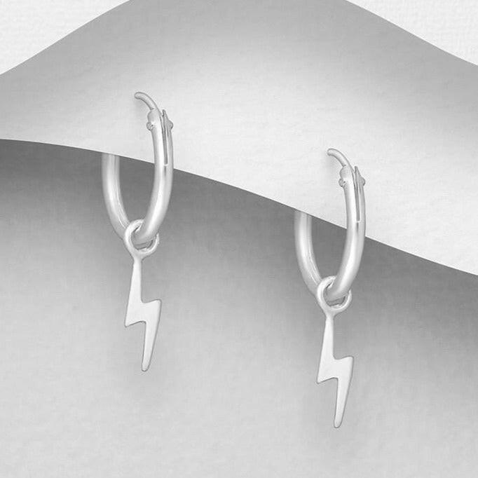 925 Silver Earrings |  Tiny Lightening Bolt Hoops - south of the river london
