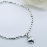 925 Silver Bracelet | Puff Heart Charm Bracelet.