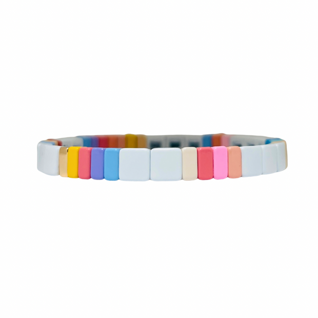 Boho Tile Bracelet | White with Rainbow Accent