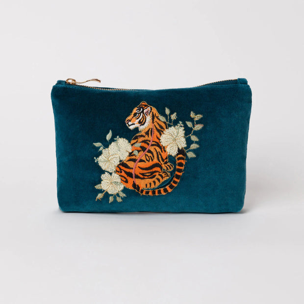 Elizabeth Scarlett Floral Tiger Mini Pouch | Rich Blue