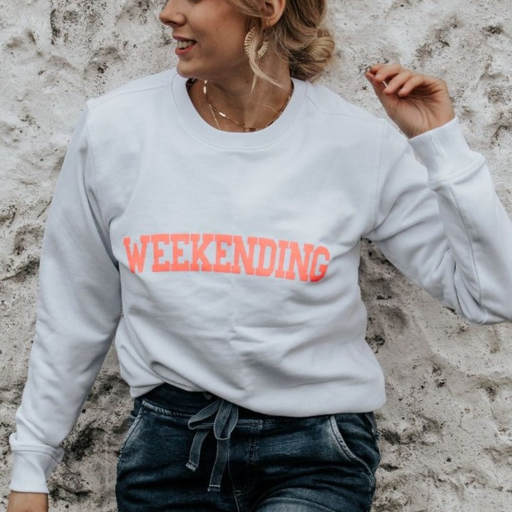 WEEKENDING Organic Sweatshirt | White with Neon Pink *sign up for the restock