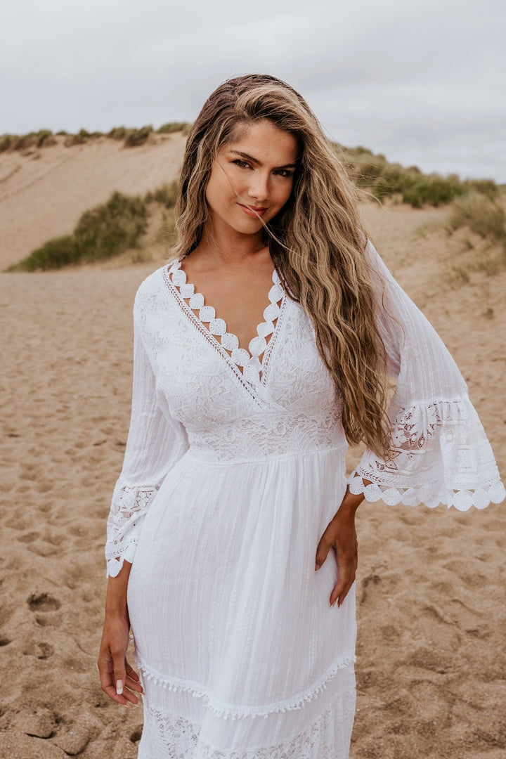 Boho White Lace dress Summer holiday festival  beach dress in maxi length
